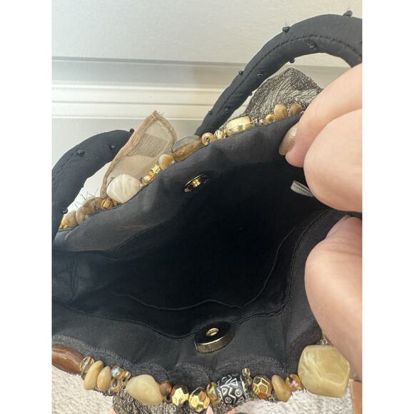 Y2K Boho Beaded Ruffle Purse Brown Black Tulle Boho Mini Bag VTG Indie Sleaze - Picture 5 of 6